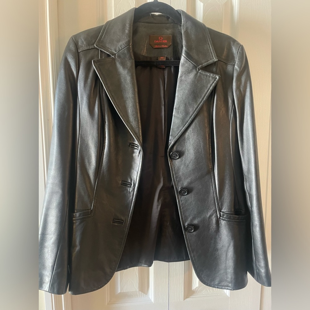Daniel black leather blazer coat